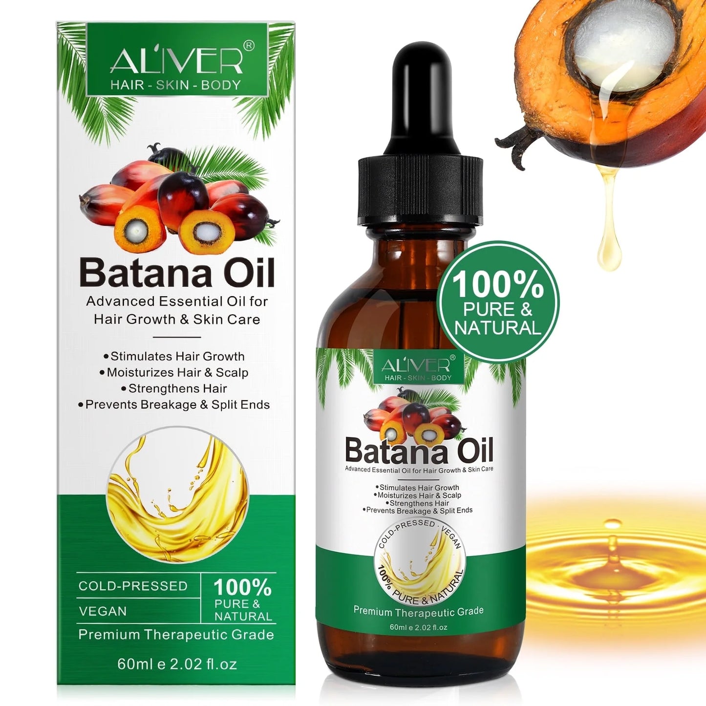 Batana Oil-Natural Conditioner-Moisturizes Hair & Scalp-100% Pure & Natural Organic Essential Oil for Hair,Skin-2.02 Fl.Oz