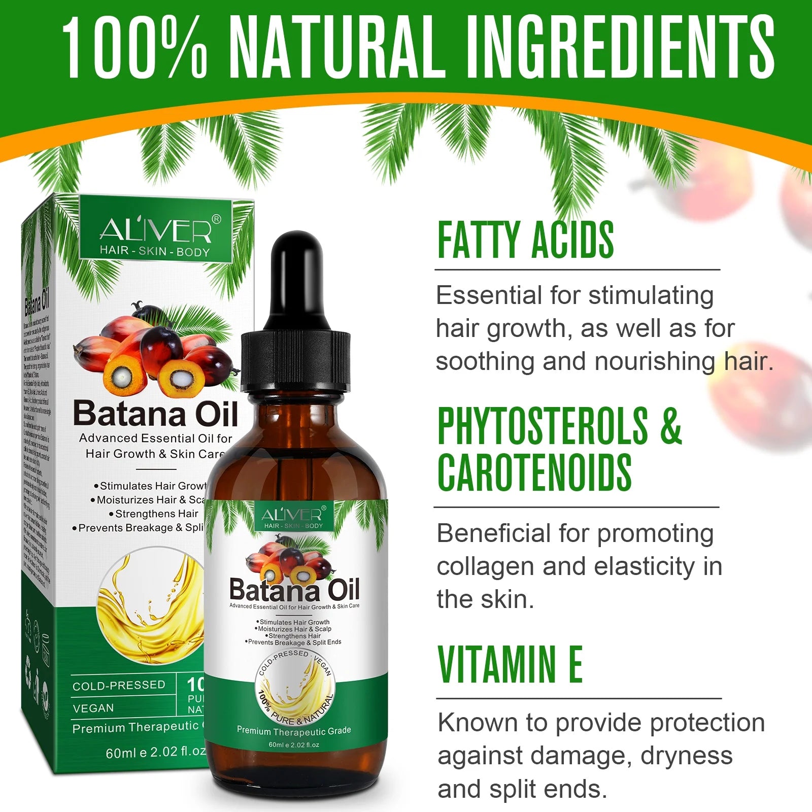 Batana Oil-Natural Conditioner-Moisturizes Hair & Scalp-100% Pure & Natural Organic Essential Oil for Hair,Skin-2.02 Fl.Oz